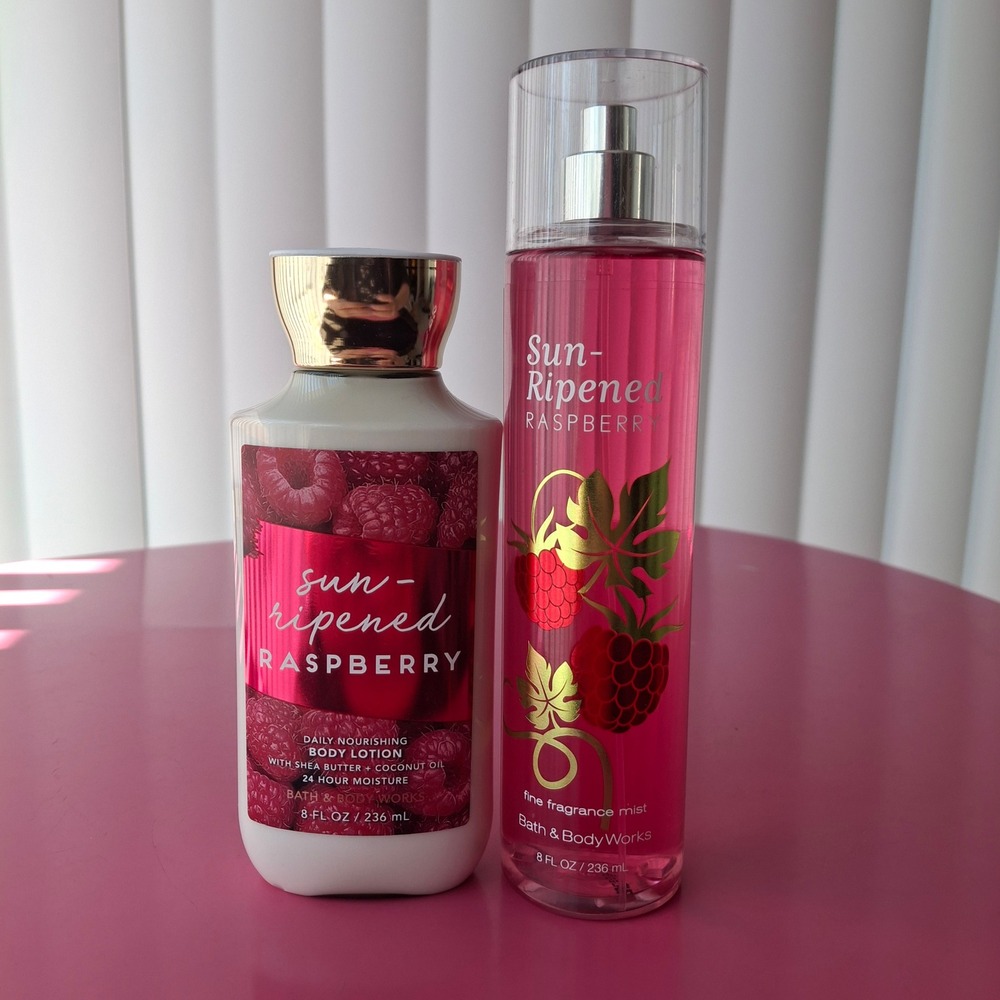 Bath & Body Works SUN-RIPENED RASPBERRY Fragrance Mist & Lotion Set 8 oz